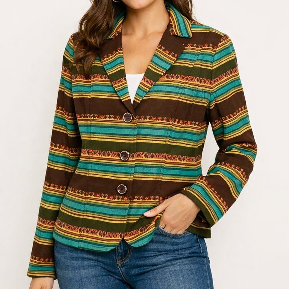 Southwestern Boho Vintage Y2k Western Striped Blazer Jacket M